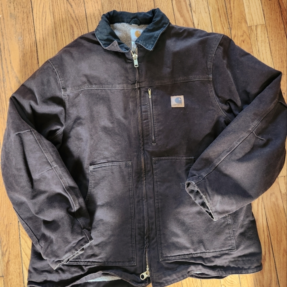 Carhartt Sherpa Field Duck Jacket Men's Size XL Coat Dark Brown Vintage